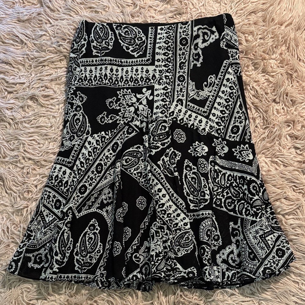 American Living Floral and Paisley Print Midi Skirt with Tier Flounce